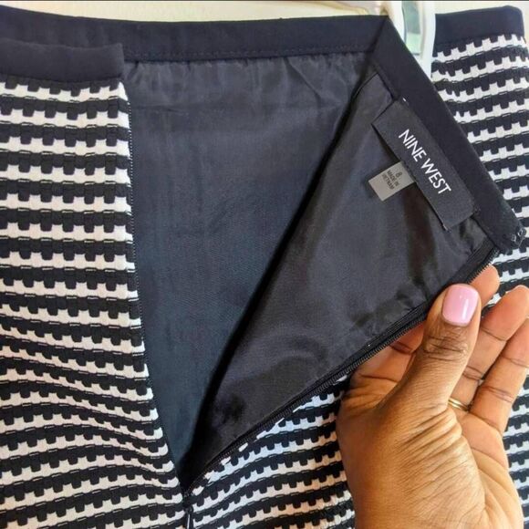 Nine West Pencil Skirt Women's Size 8 Black White Textured Stretch Slim Fit - Picture 13 of 14